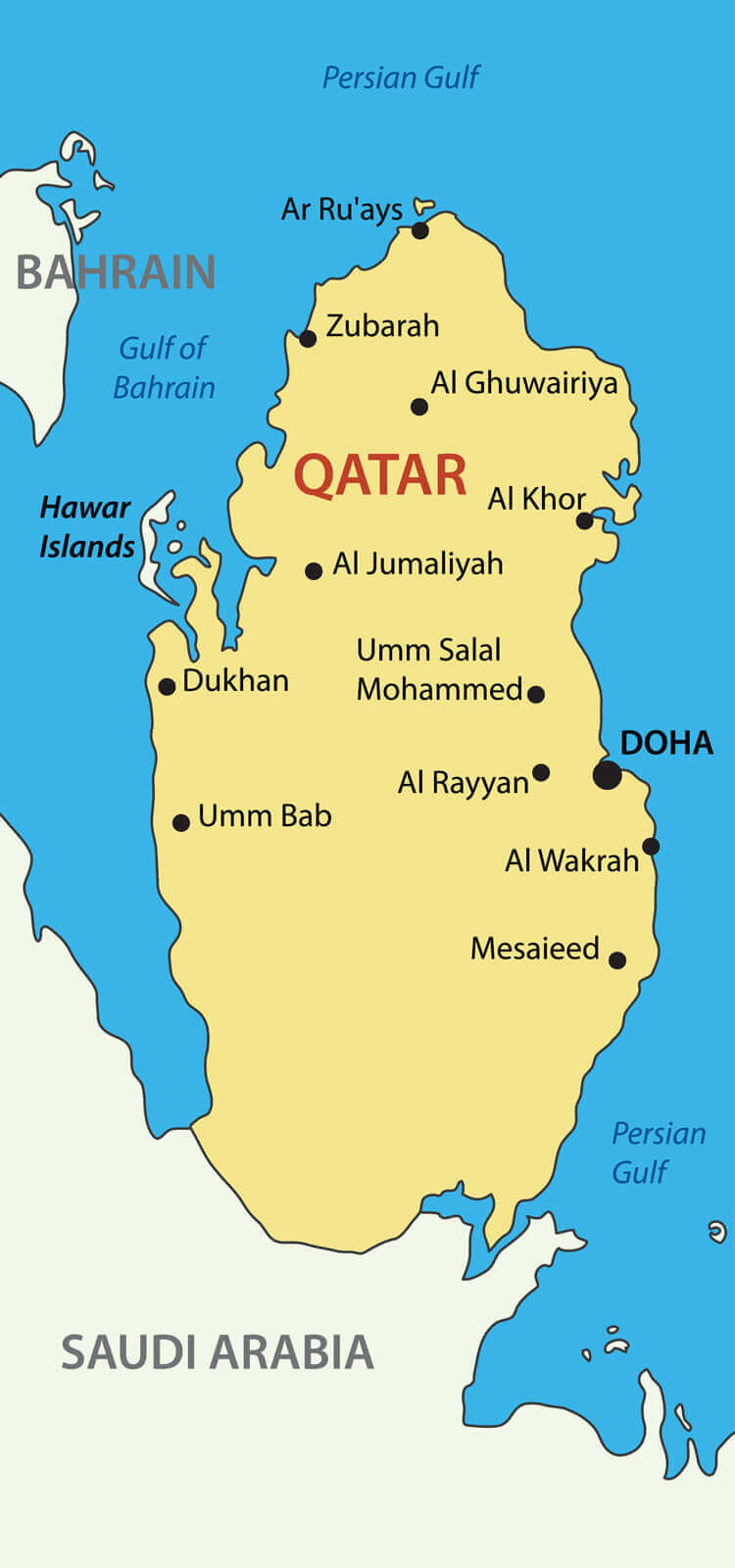 Katar Grosstadte und Doha Karte